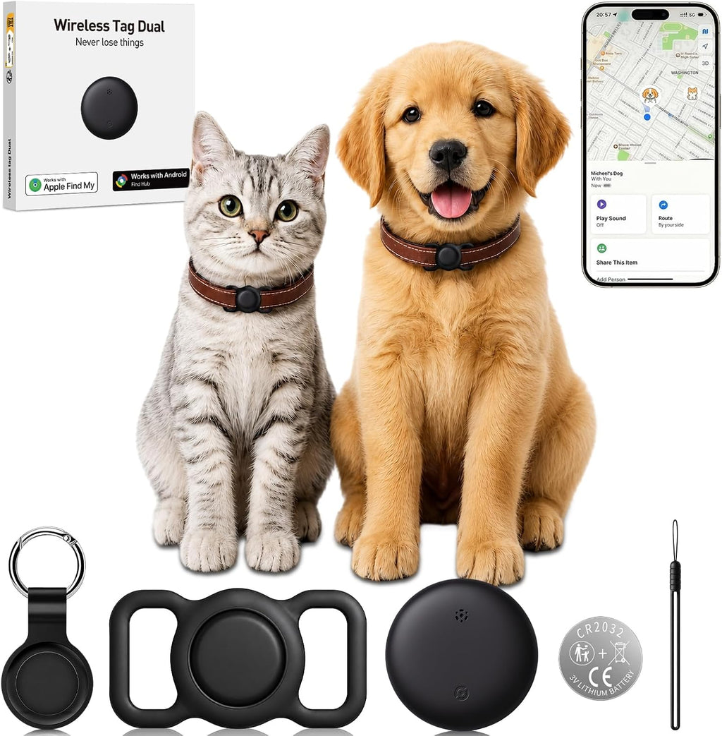 GPS Tracker for Dogs and Cats, iOS & Android, Real-Time Tracking (Pearl Black)