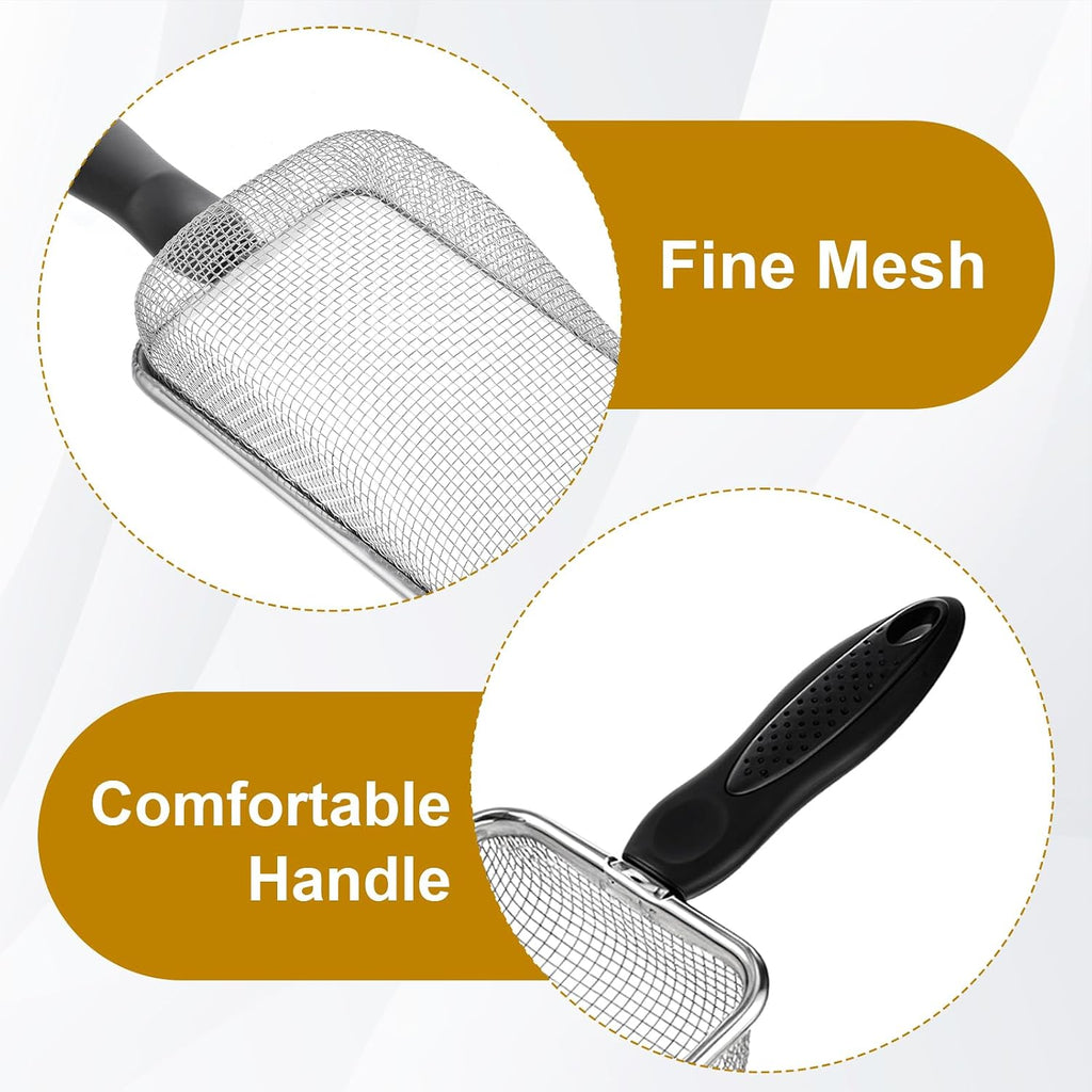 Stainless Steel Mesh Litter Shovel, Fine Mesh Metal Reptile Litter Cleaner Scooper, Black Non-Slip Handle Sifter for Lizard Substrate Reptile Terrarium Sand Waste