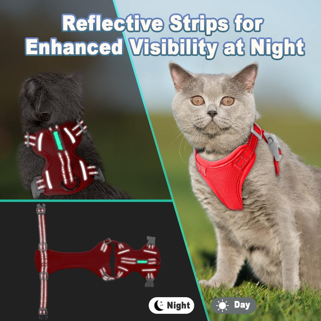 Cat Harness and Leash Set Escape Proof for Kitten Walking, Soft Adjustable Top Handle Vest Harnesses for Cats, Easy Control Breathable Reflective Small Medium Large, Red, XS