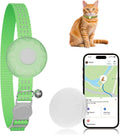 GPS Tracker for Cats, Cat Tracker Collar with Safety Elastic Buckle, Compatible with Apple Find My App (Only iOS), No Monthly Fee, Waterproof (White Tracker, Green Cat Collar)