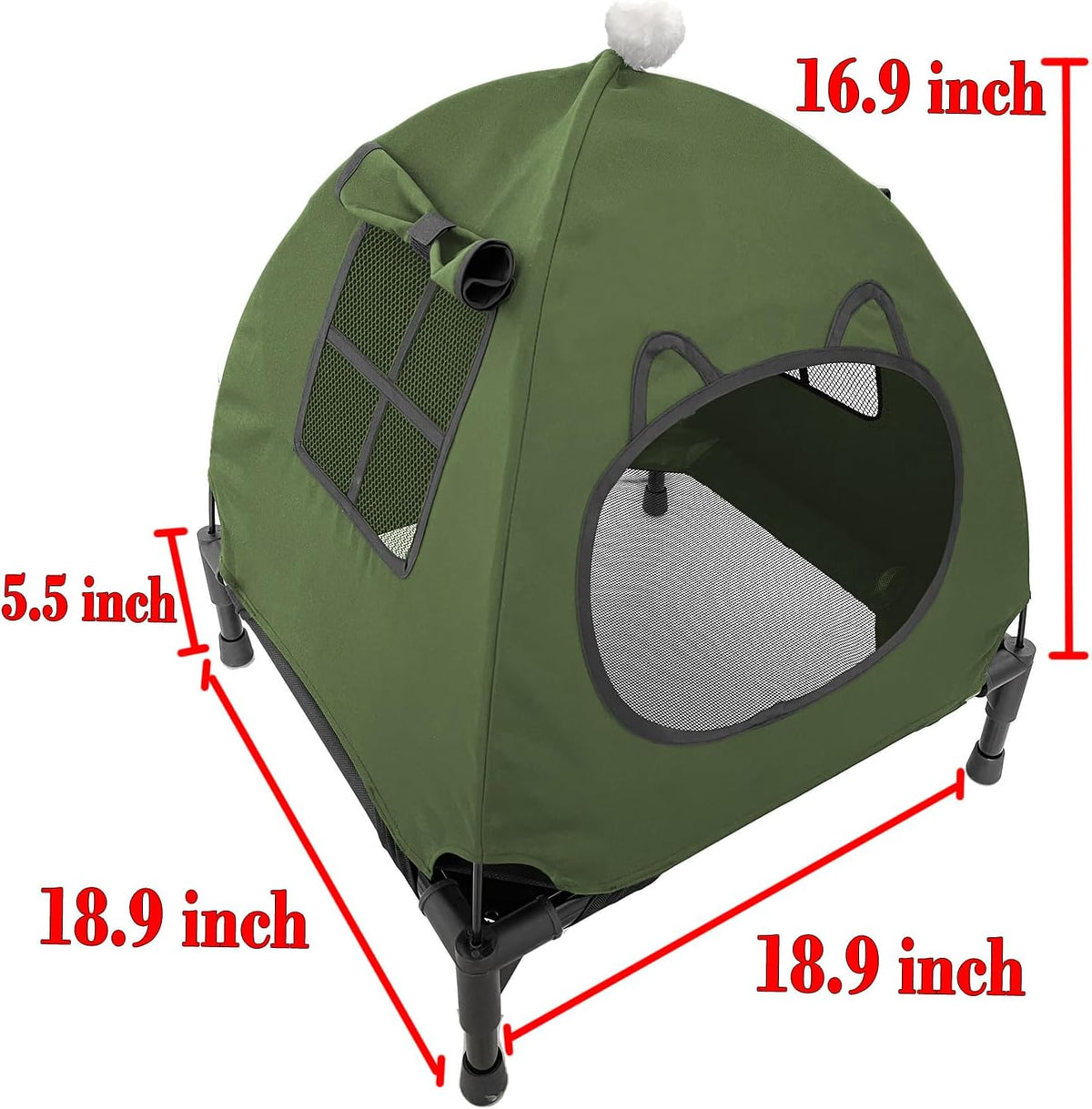 Pozico Elevated Dog Bed with Canopy and Breathable Mesh for Small Dog and Cat, 18.5x18.5x16.9 inch, Olive Green