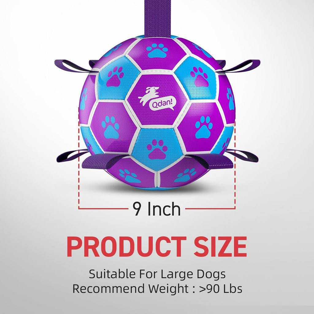 QDAN Big Dog Toys, Large Herding Ball for Dogs Large, Outoor Soccer | 9 Inch Soccer Ball with Tabs for >90 lbs Dogs, Durable Balls for Aggressive Chewers, Herding Ball to Keep Them Busy, Purple