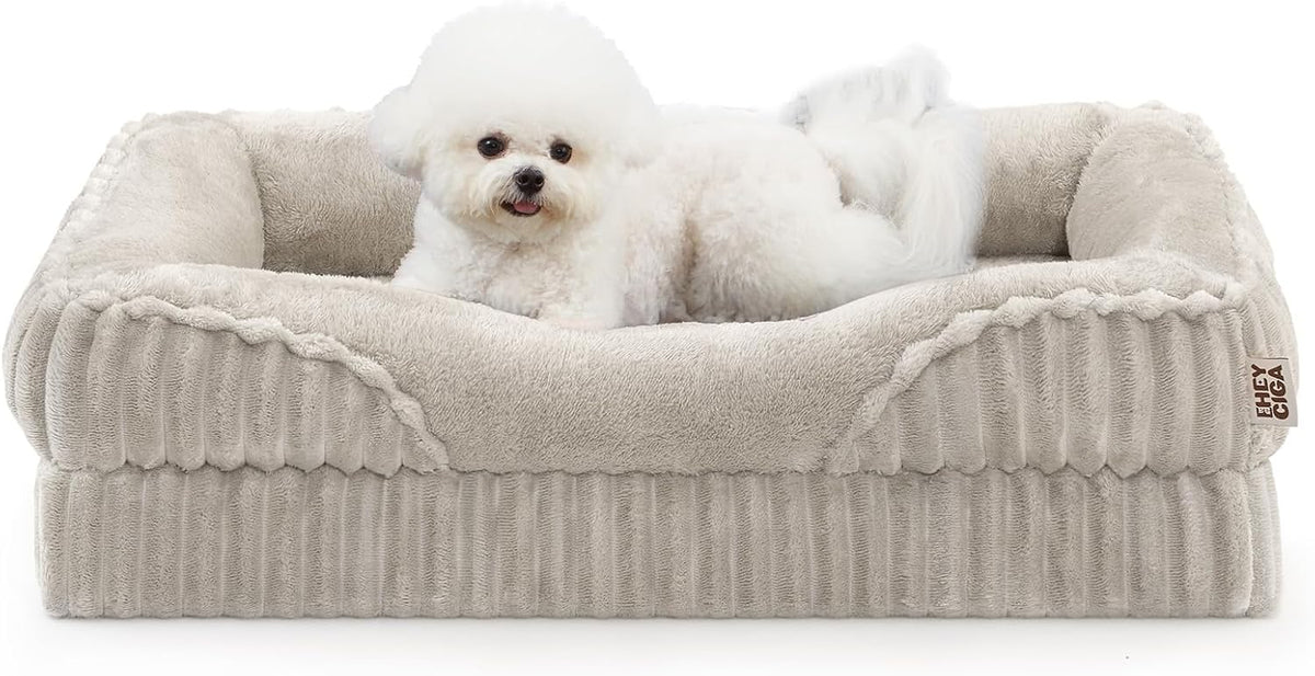 EHEYCIGA Orthopedic Dog Bed Medium Size Dogs Cats Bed 30x20 Inch, Beige