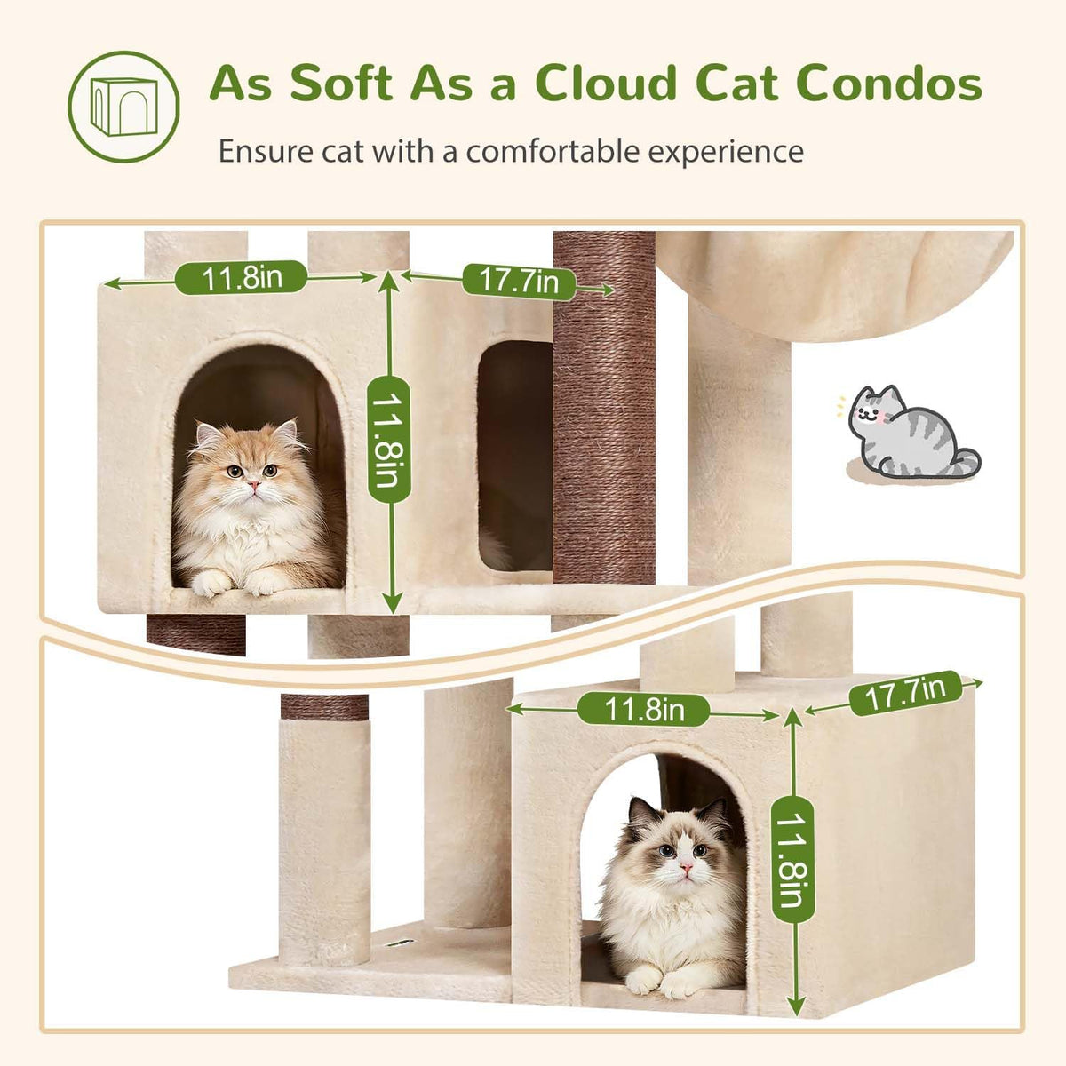 Globlazer C64 Heavy Duty Corner Cat Tree, 64in Large Cat Tower, Beige