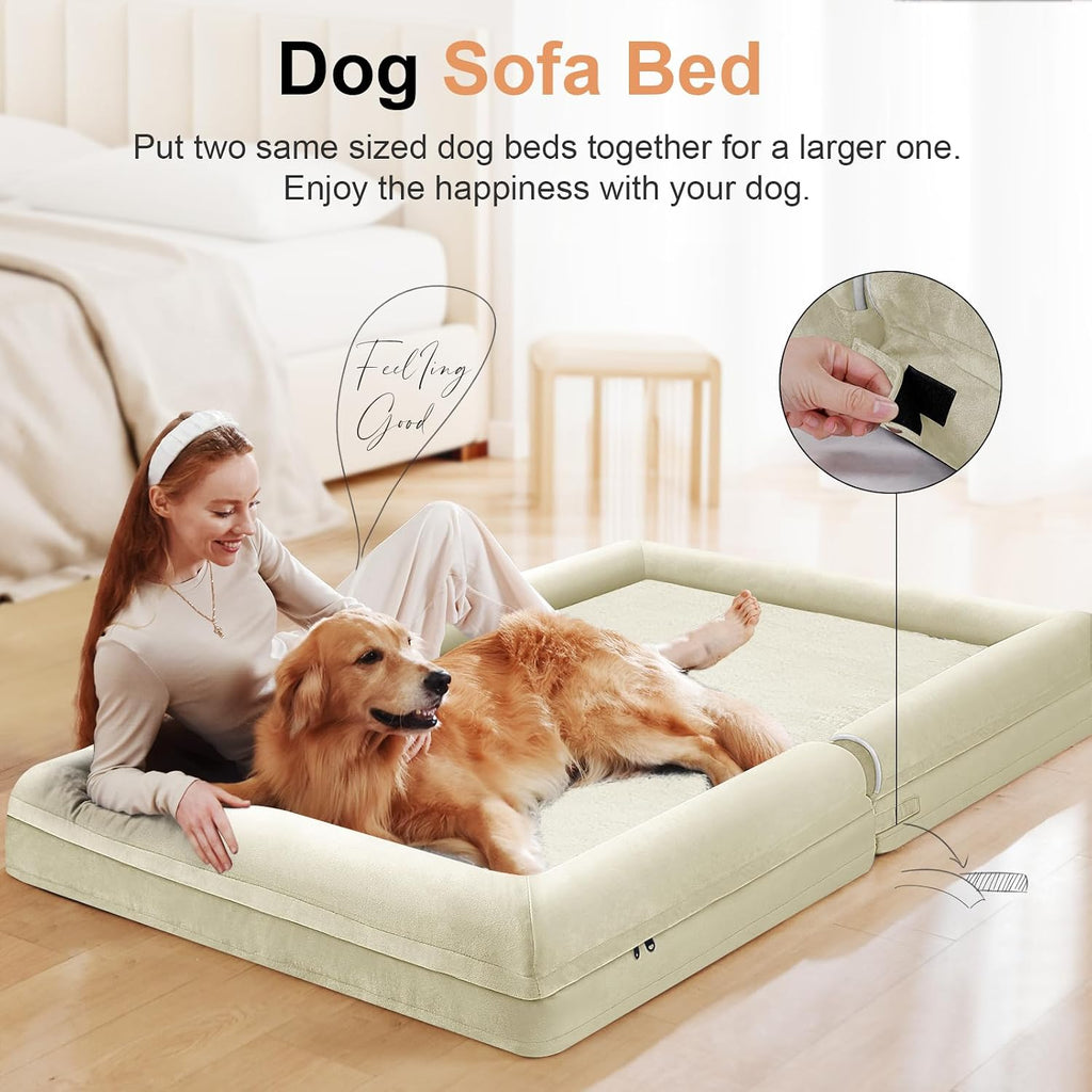NANUYA Orthopedic Dog Bed for Large Dogs, 36 x 27 Inch, Beige