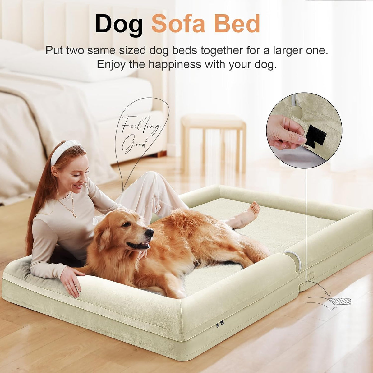 NANUYA Orthopedic Dog Bed for Large Dogs, 36 x 27 Inch, Beige