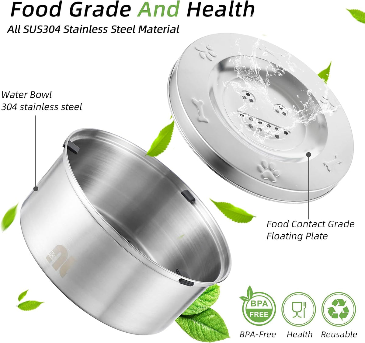 nicelock 3L/0.8 Gallon Dog Water Bowl No Spill, Stainless Steel No Spill Water Bowl for Dogs, Slow Water Dog Bowl, No Splash Dog Water Bowls