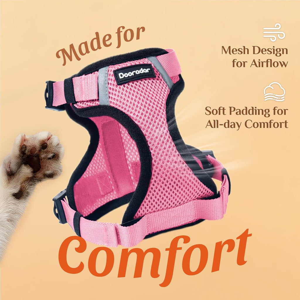 Dooradar Cat Harness and Leash Set with Neck Release Buckle, Pink