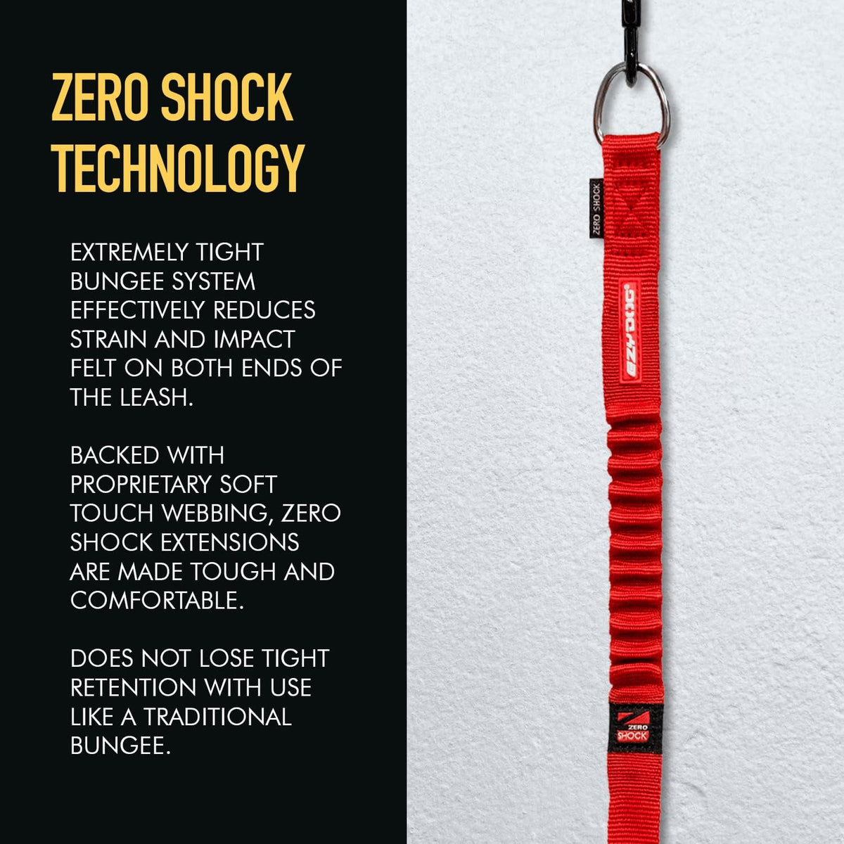 EzyDog Zero Shock Leash Extension, 24" Bungee Leash Extender - Red