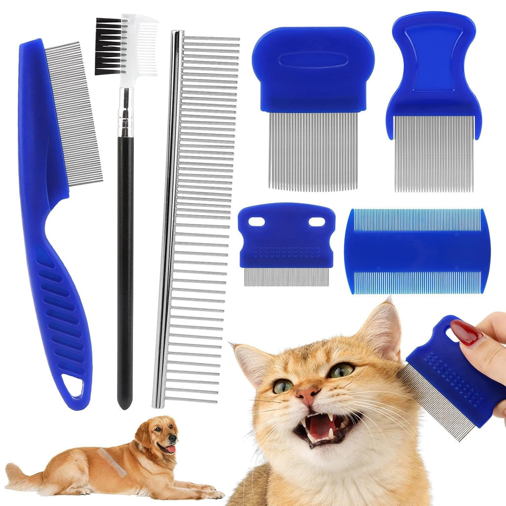 7PCS Pet Grooming Comb Set, Stainless Steel Flea Lice Tick Removal Combs