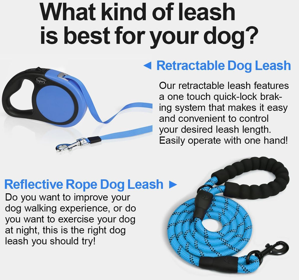 Taglory Retractable Dog Leash, One-Handed Brake, 16ft, Up to 44 lbs, Blue