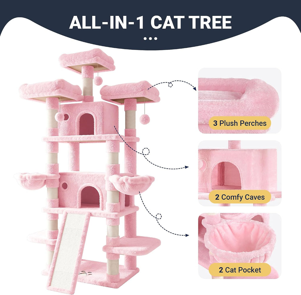 Allewie 82 Inches Large Cat Tree/House/XXL Tall Cat Towers for Big Feline/Scratching Post/Multi-Level Large Kitty Climbing Tree with Condo/Pink