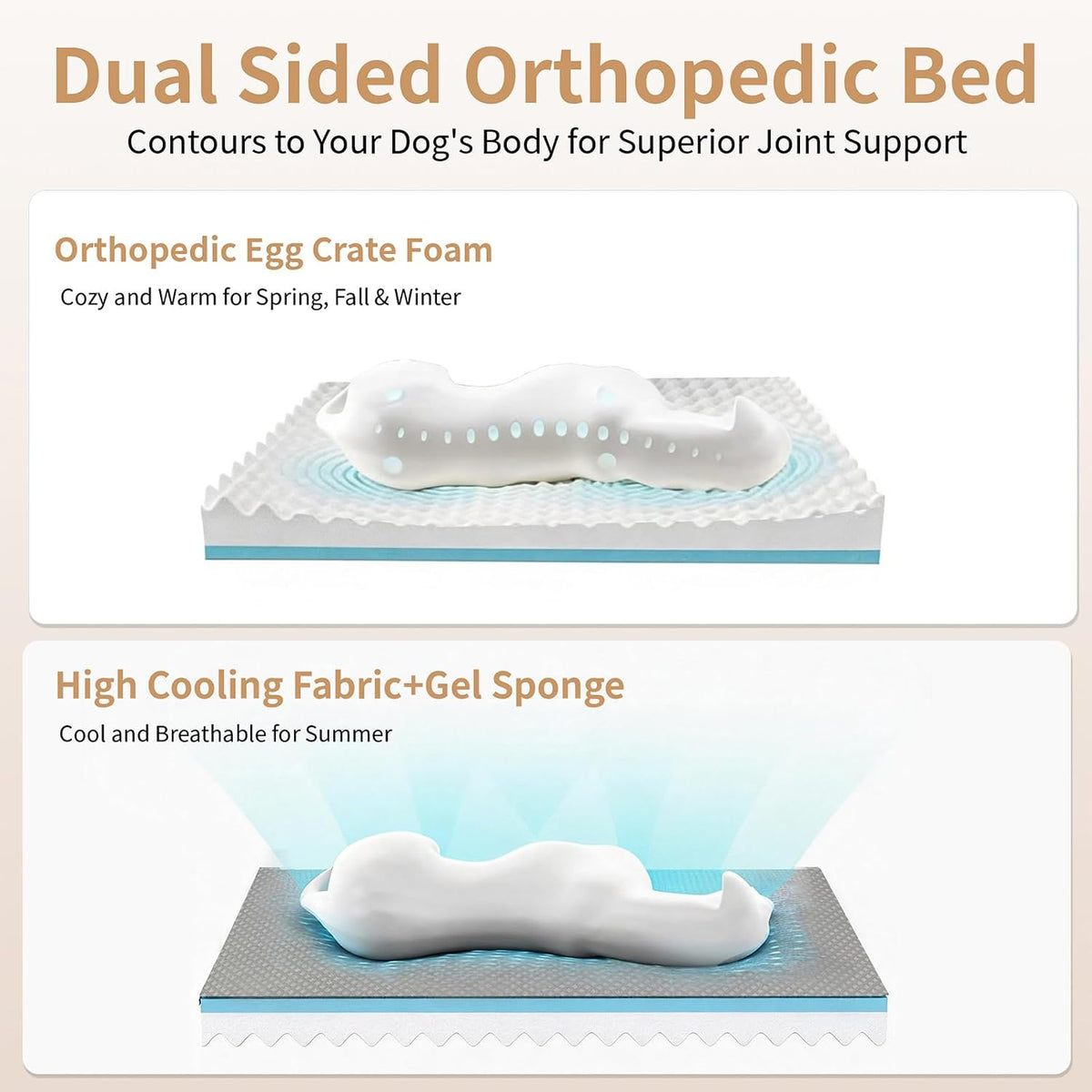 XL Dog Bed with Cooling Gel Memory Foam, Orthopedic Waterproof Pet Bed with Washable Cover & Non-Slip Bottom, Cooling Dog Couch Bed, Size: 49.1"*38 * 8.1"