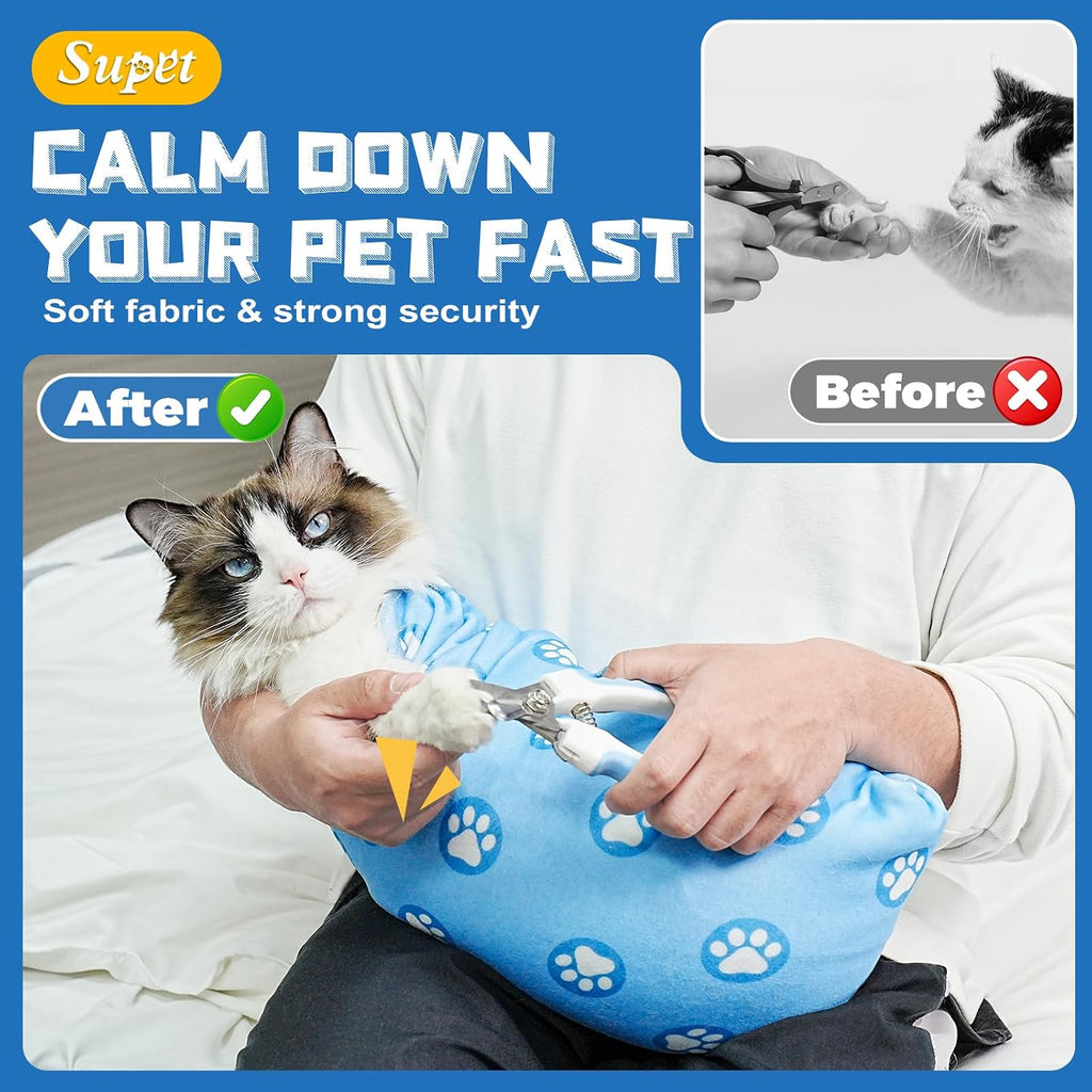 Supet Cat Grooming Wrap for Nail Trimming, Self-Adherent Calm Cat Swaddle