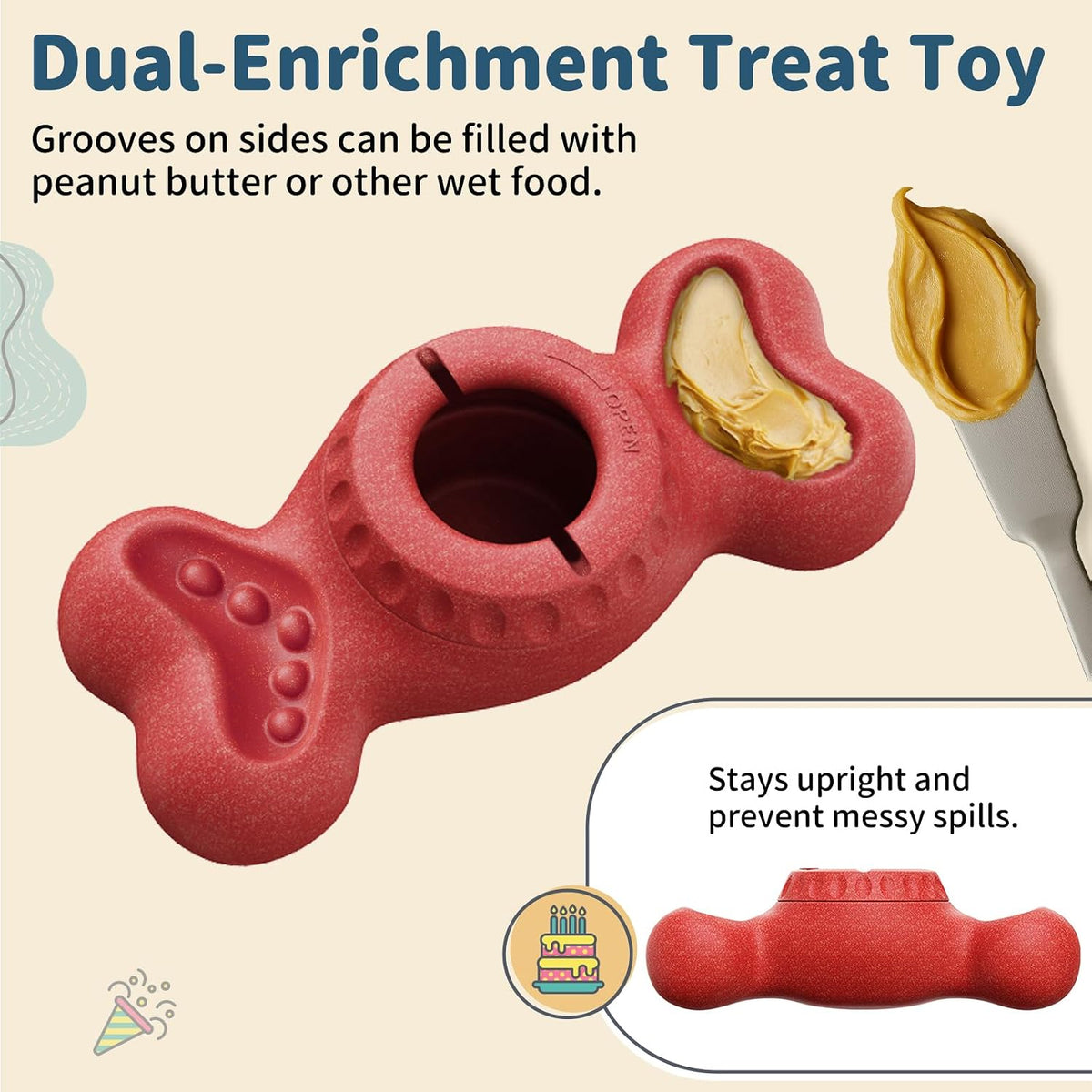 Enrichment Frozen Dog Treat Dispensing Interactive Chew Toy, Red