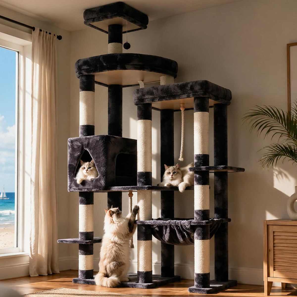 Hey-brother Cat Tree Tower with Stable Extended Base, Big Platform, MPJ078G