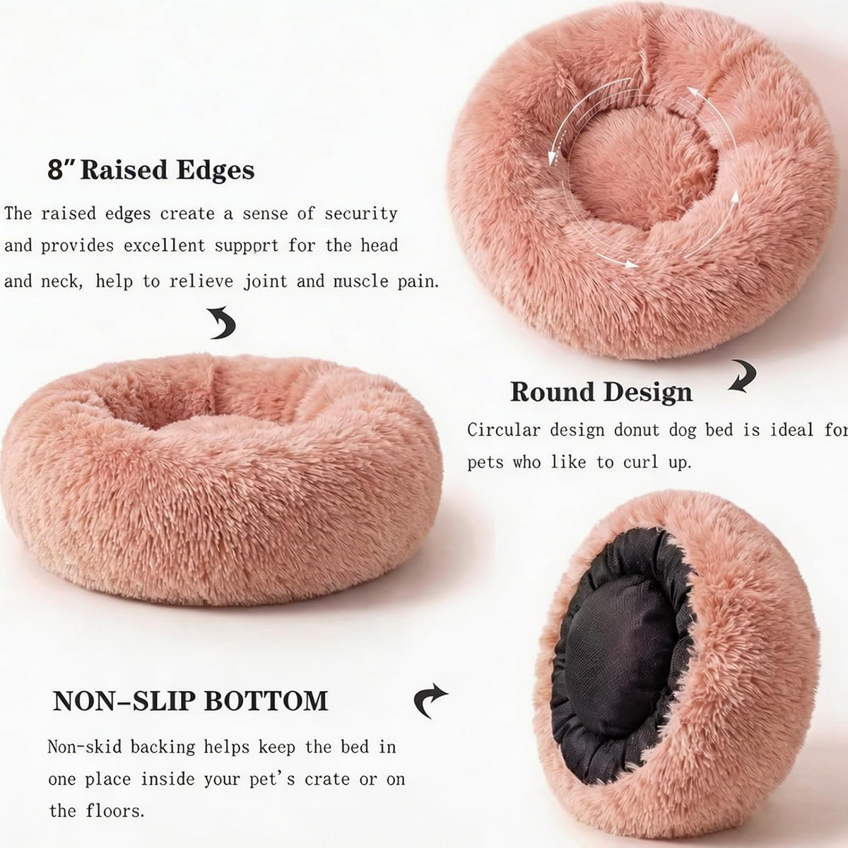 nononfish Plush Calming Dog Bed for Small Dogs,Donut Round Pet Bed