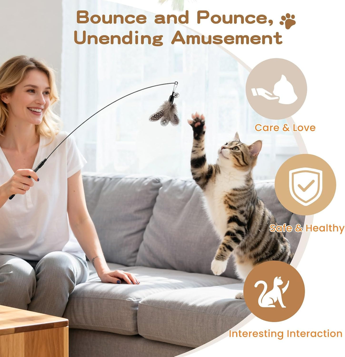 Pawaboo 6Pcs Cat Feather Wand Toy Set for Indoor Cats Self Play & Exercise