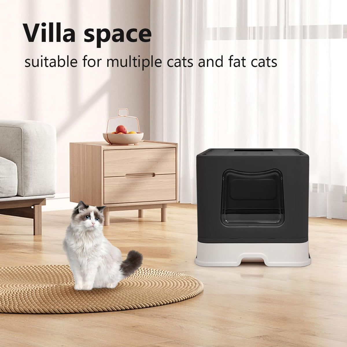 XL Foldable Cat Litter Box with Lid - Jumbo Enclosed Potty - Top Entry Anti-Splashing Toilet - Includes Scoop & 2-in-1 Cleaning Brush (Black)