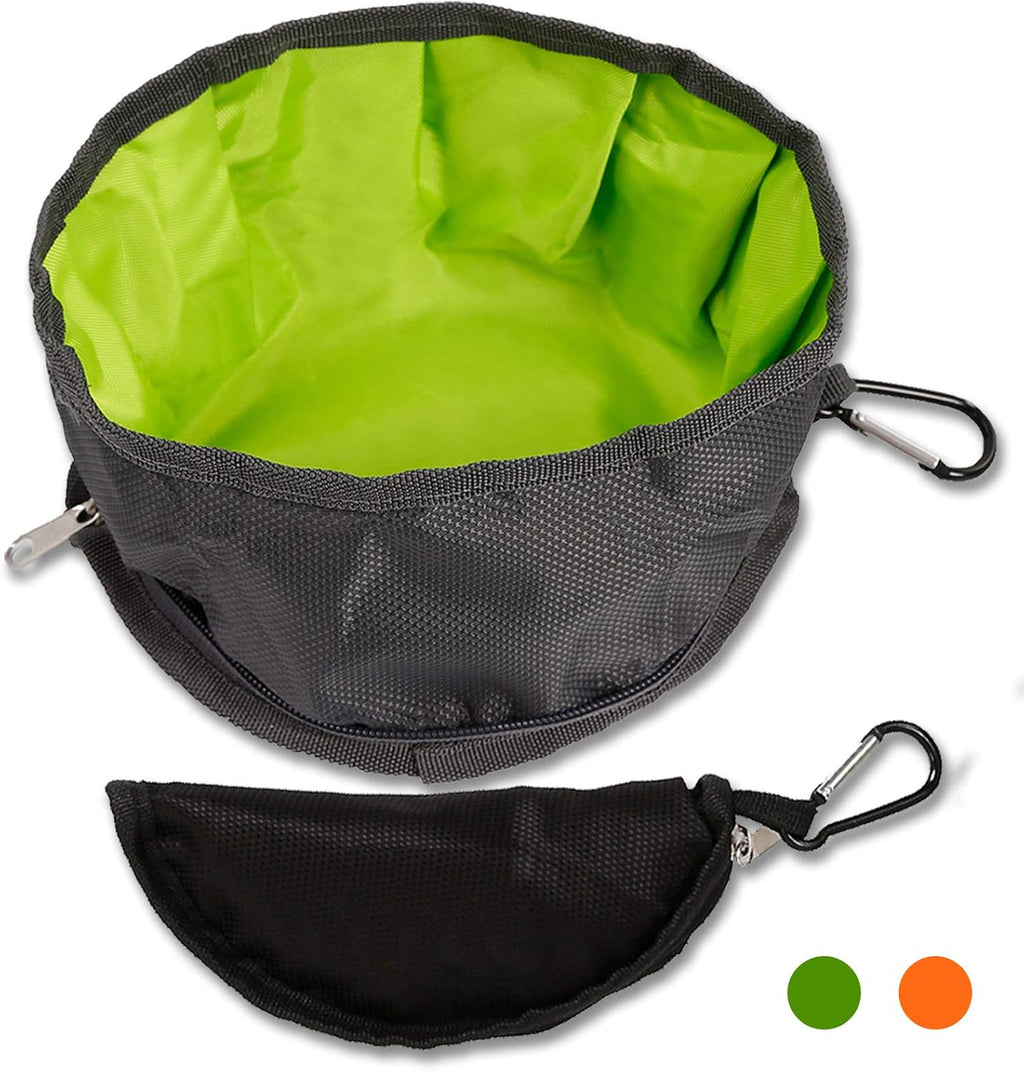 2 Pcs Collapsible Dog Bowls for Travel, Foldable, Portable and Light for Food and Water - (Green+Orange) 