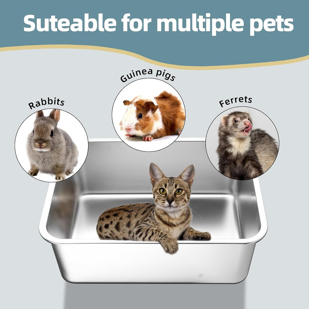 Stainless Steel Cat Litter Box - Medium Litter Box for Cats, Rabbits, and Pets, Non-Stick, Odor-Free, Easy to Clean, Splash-Proof, Sturdy and Durable (17.7" L x 13.8" W x 6" H)