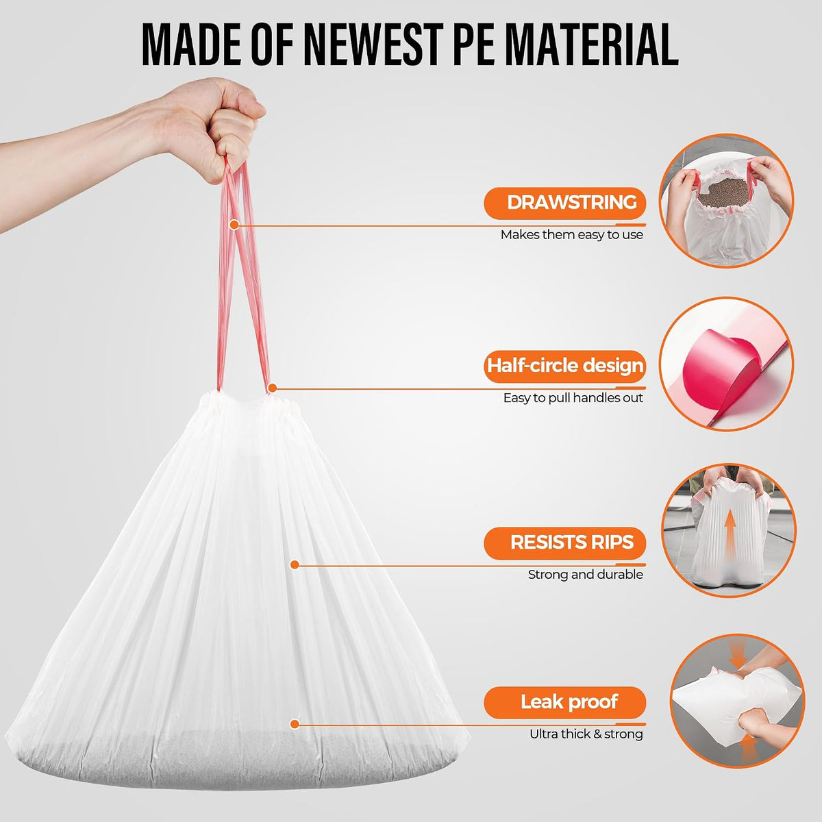 Drawstring Cat Litter Box Liners 100 Pack-Robot Litter Liner Bags for Robot 3 and 4 Cleanpethome/PETKIT PuraX PuraMax Self-cleaning Cat Litter Box Bag Heavy Duty Litter Box Robot Waste Bags