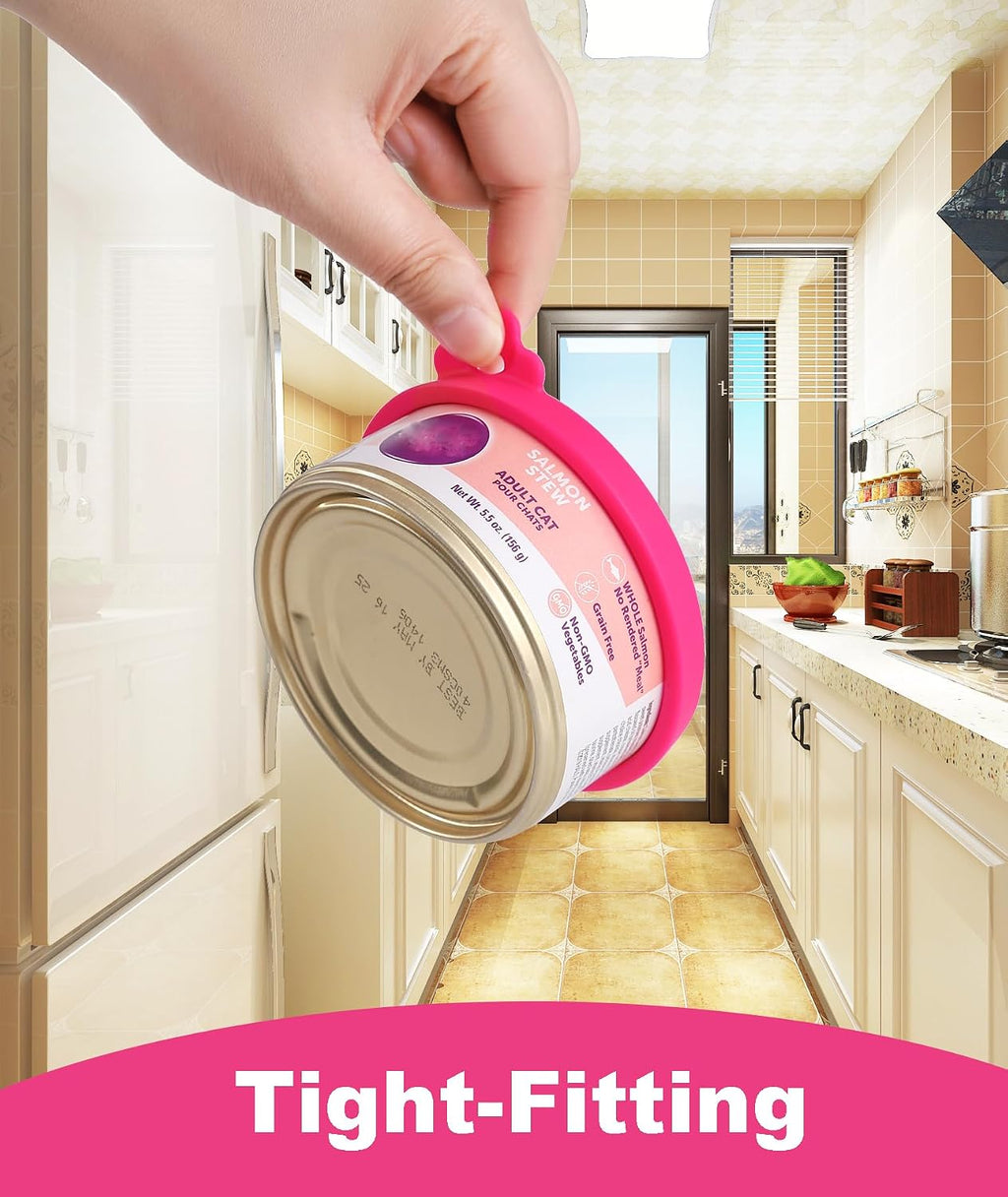 Comtim Cat Food Can Covers Lids for 5.5 oz Cans, 2 Pack Silicone Cat Food Can Lids for 5.5 oz 5.3 oz Cans...Pet Food Can Covers Reusable Can Toppers Savers for Wet Food (Hot Pink)