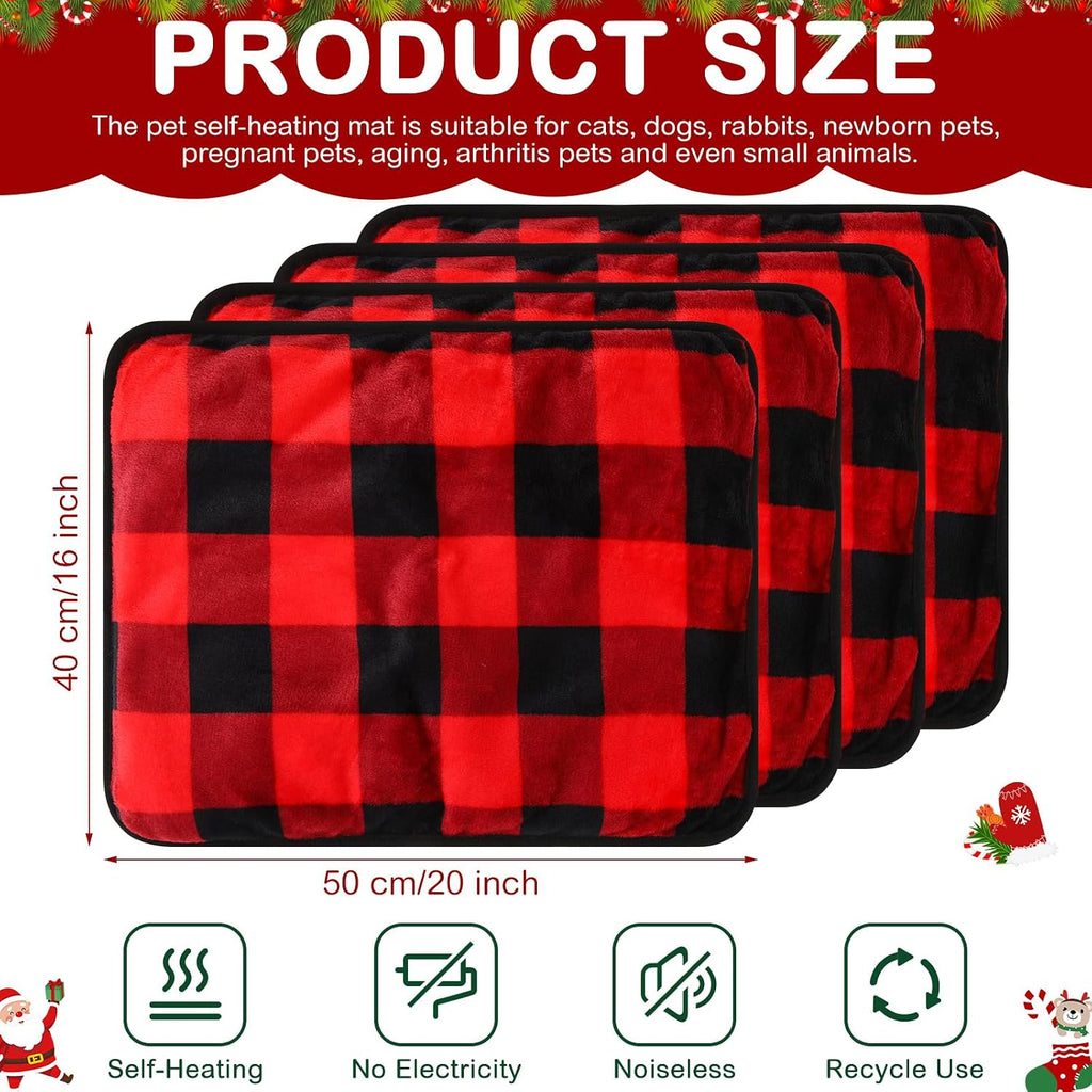 4 Pack Self Heating Cat Pad Self Warming Dog Mat, Plaid, 16 x 20 Inch