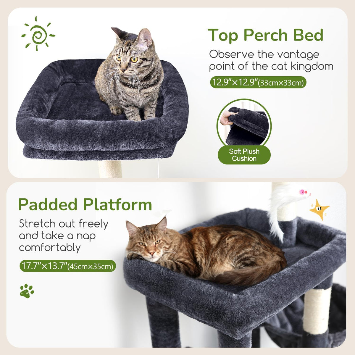 Globlazer 52in Cat Tree Tower for Indoor Cats, 2 Condos, S52, Dark Grey