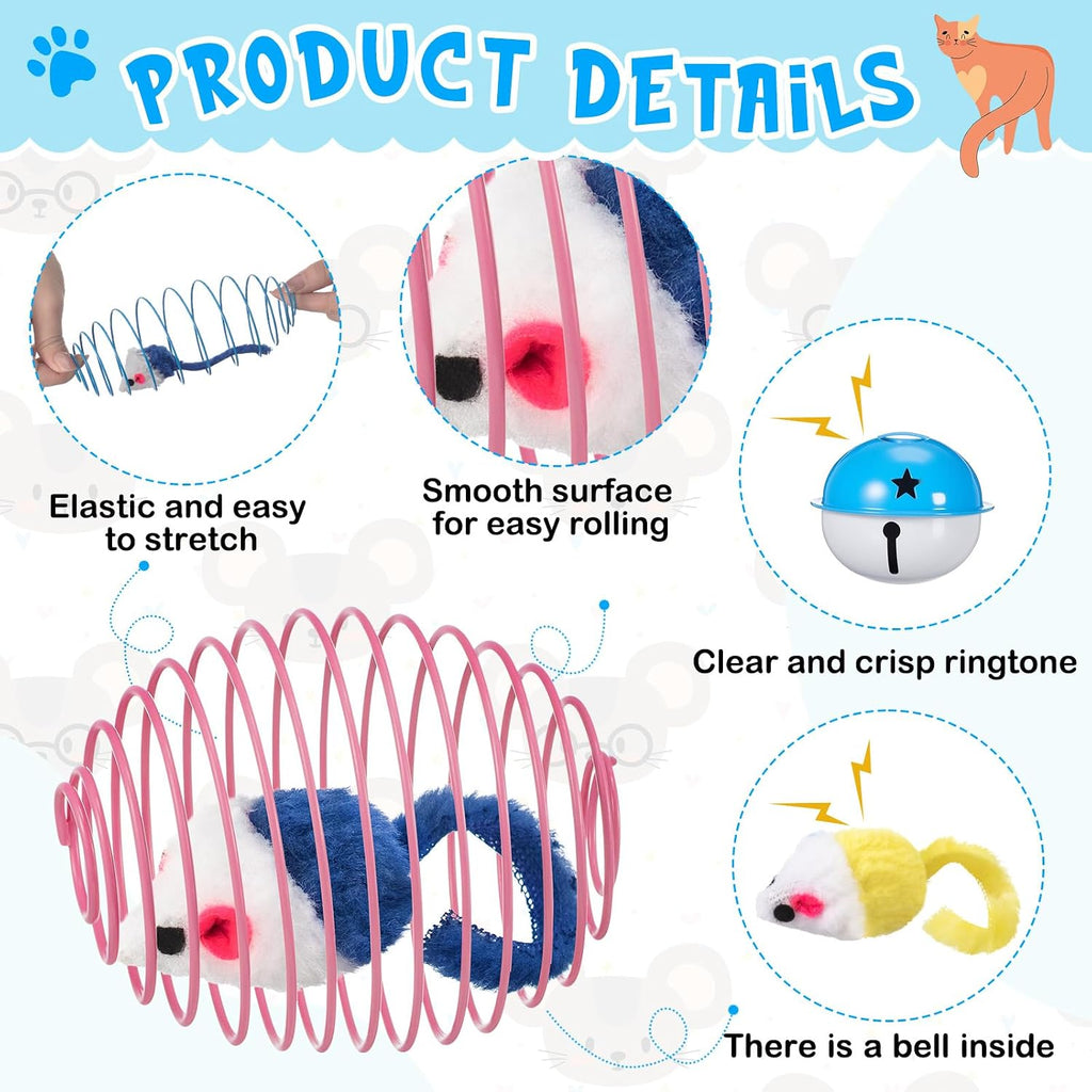Jecery 5 Pcs Cat Toys Spring,Mouse and Bell,Mix Colors