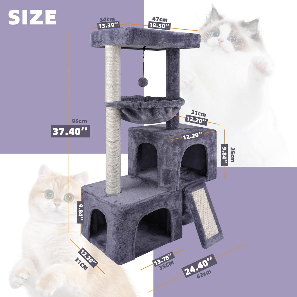 AIWIKIDE Cat Tree Has Scratching Toy with A Ball Activity Centre Cat Tower Furniture Jute-Covered Scratching Posts (Grey, 37.4'')