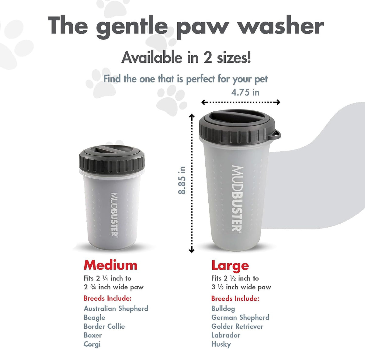 Dexas Lidded MudBuster Large Dog Paw Cleaner, Light Gray, Fits 2.5"-3.5" Wide Paws Gentle Silicone Bristles for Quick, Easy Cleaning 
