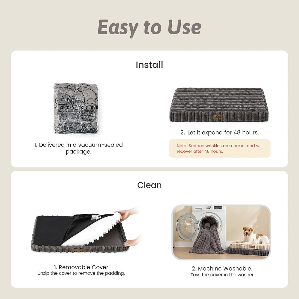 COZY KISS Orthopedic Washable Dog Bed for Small Dogs, Removable, Grey
