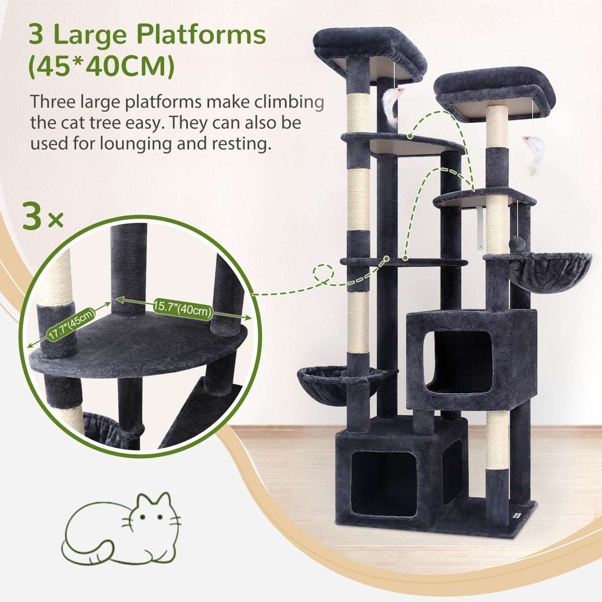 Globlazer S74E Pro Heavy Duty Maine Coon Cat Tree for Large Cats, Dark Grey