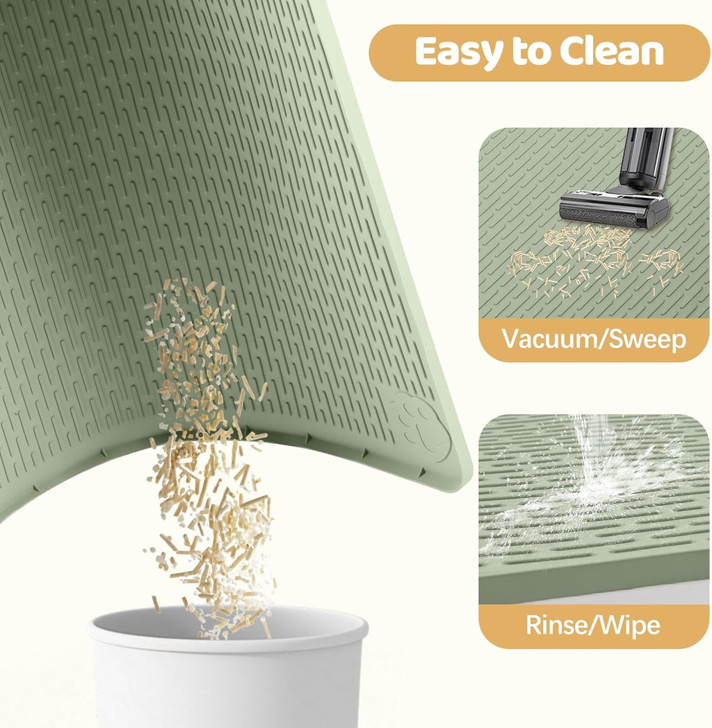 Silicone Cat Litter Mat for Litter Box 57”x40” Large Cat Mat, Green | Waterproof, Non-Slip, Leak-Proof Rug Mat with Lip, Easy to Clean, Extra Large Litter Catcher Mat for Floor
