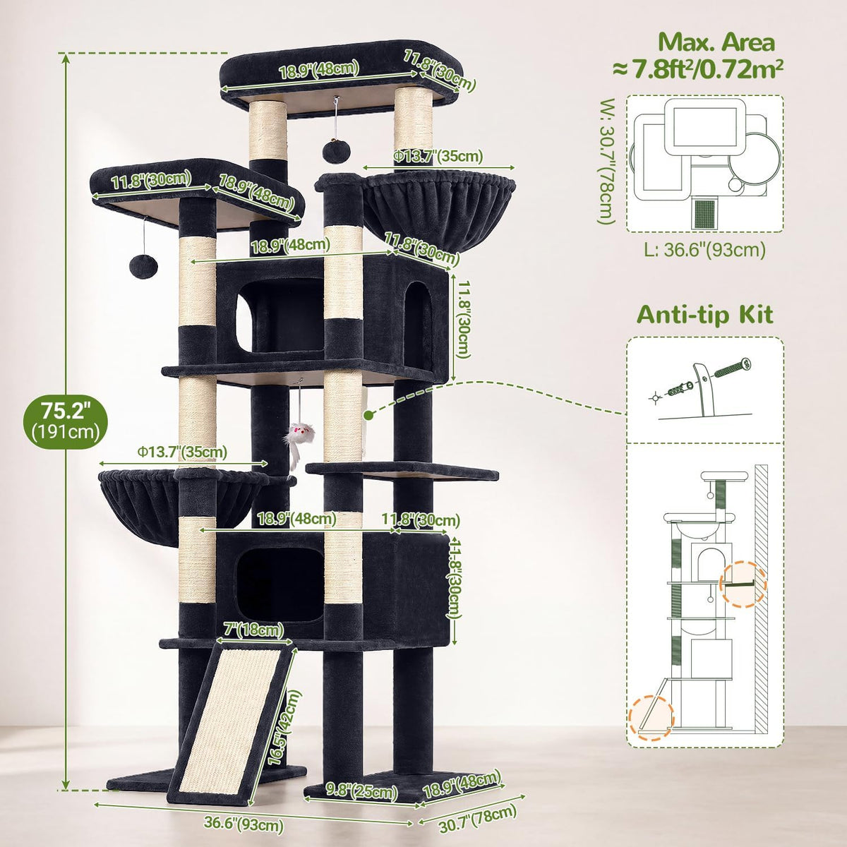 Globlazer Giant Tall Heavy Duty Cat Tower for Indoor Large Cats, F75G