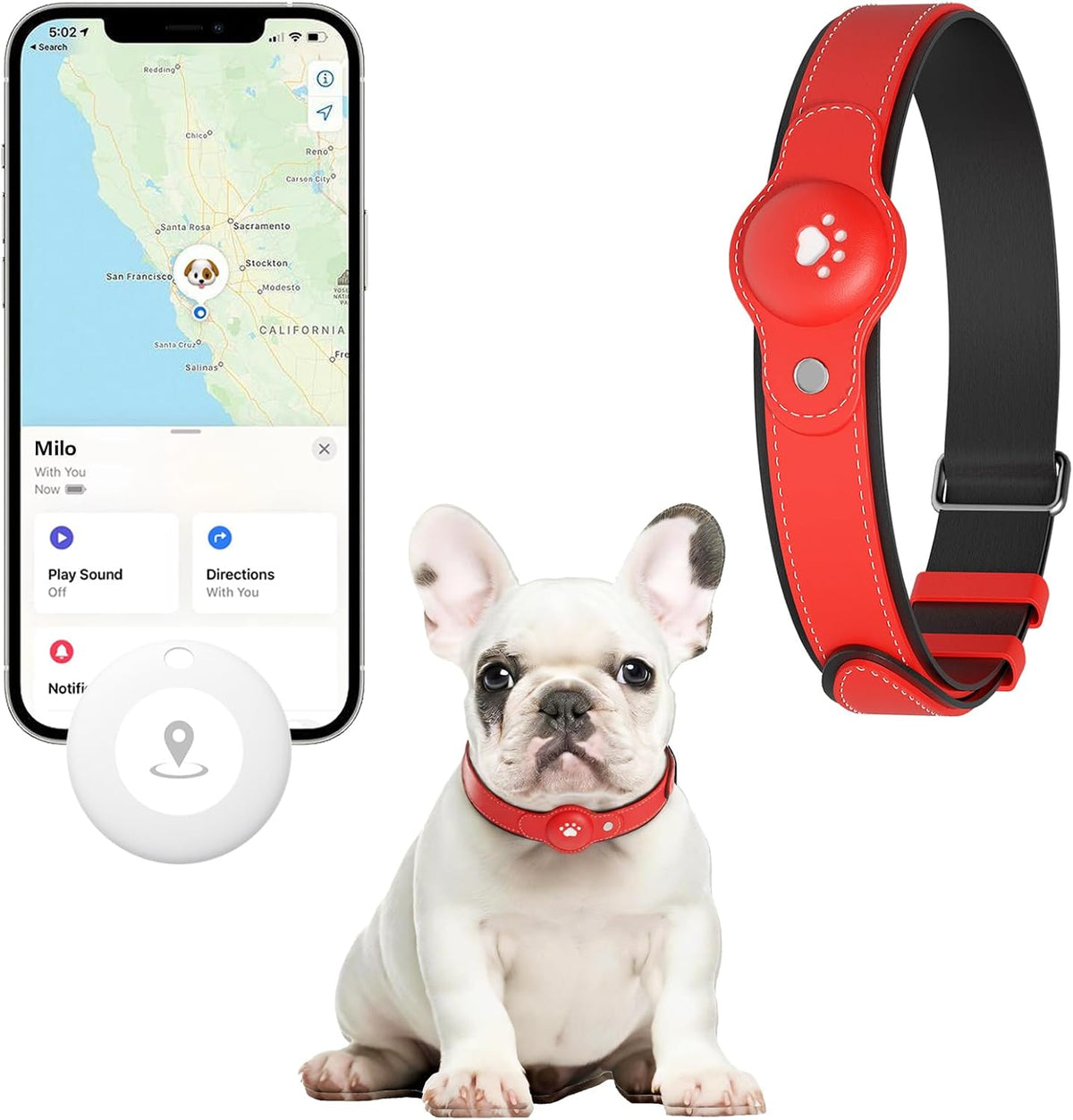 GPS Tracker for Dogs, Dog GPS Tracker, Pet Location Tracker with Collar, Real-Time Tracking, No Monthly Fee or Subscription, Waterproof, 365-Day Long Battery Life, Dog Tracking Device, iOS & Android