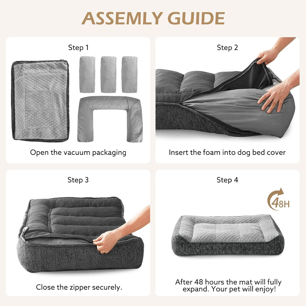 JOEJOY XL Orthopedic Dog Bed for Large Dogs - Extra Thick Foam Pet Bed Sofa with Bolster Sides, Large Sized Dog Couch Bed with Removable Washable Cover, Non-Slip Bottom, Light Grey(45"x32")