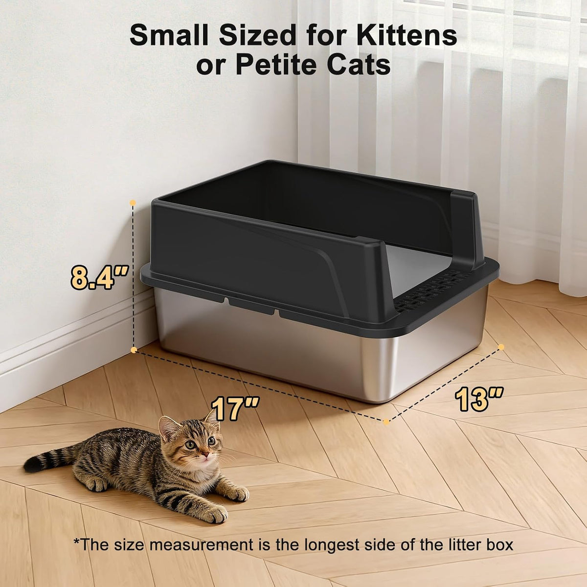 FURTIME Stainless Steel Cat Litter Box, Small Cats Metal Litter Box