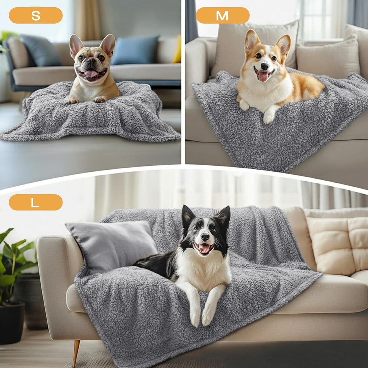 Luciphia 1 Pack 3 Calming Dog Blanket Fluffy Premium Fleece Pet Blankets Soft Sherpa Throw for Dogs Puppy Cat Grey/Beige/HazeBlue Small (23" x16")