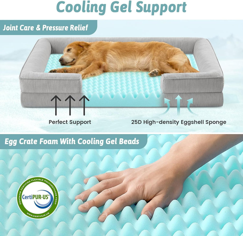 COZY KISS Cooling Orthopedic Extra Large Dog Bed, XL 44x32 inch, Grey