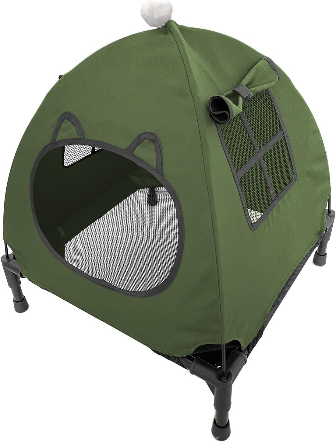 Pozico Elevated Dog Bed with Canopy and Breathable Mesh for Small Dog and Cat, 18.5x18.5x16.9 inch, Olive Green