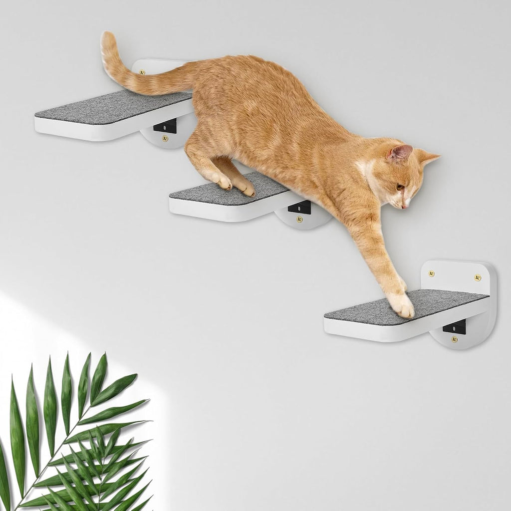 ESPETS Set of 3 White Cat Wall Climbing Steps, Wall Mount Floating Shelves