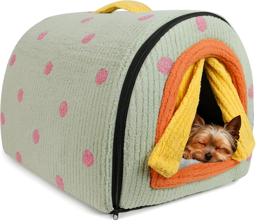 Dog House Indoor for Small Dogs & Cats, 2-in-1 Enclosed Dog Bed, Green M