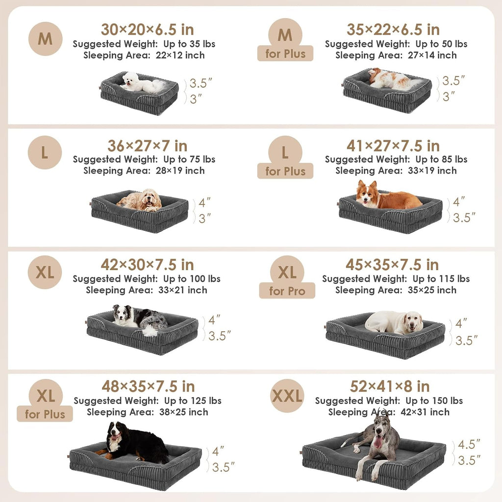 EHEYCIGA Orthopedic Dog Beds for Large Dogs 35x22 Inch, Grey