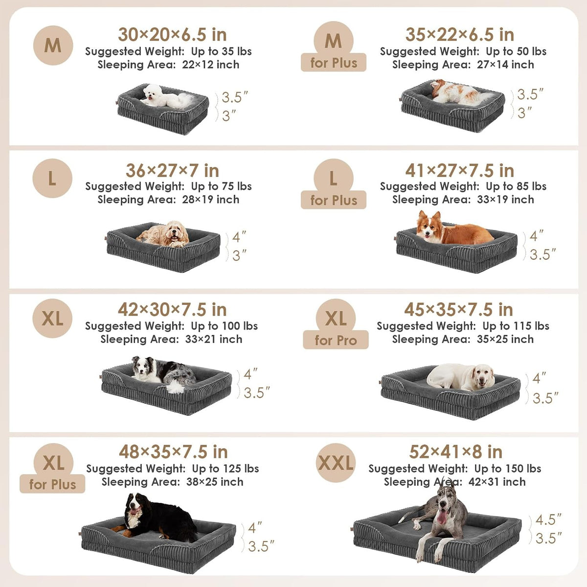 EHEYCIGA Orthopedic Dog Beds for Large Dogs 35x22 Inch, Grey