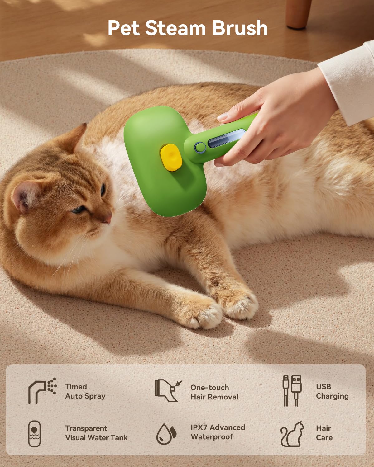 ROJECO 3-in-1 Pet Steam Brush, Spray Hair Removal Detangling Comb