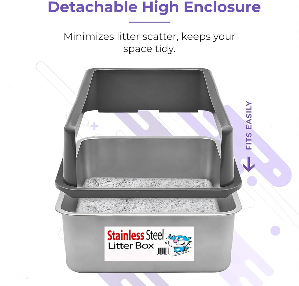 iPrimio Stainless Steel Cat Litter Box, Medium 20" x 14.2" with Enclosure | Rust Proof Steel Pan With a 6 Inch Detachable Enclosure | Steel Never Absorbs Odor, Stains or Bacteria