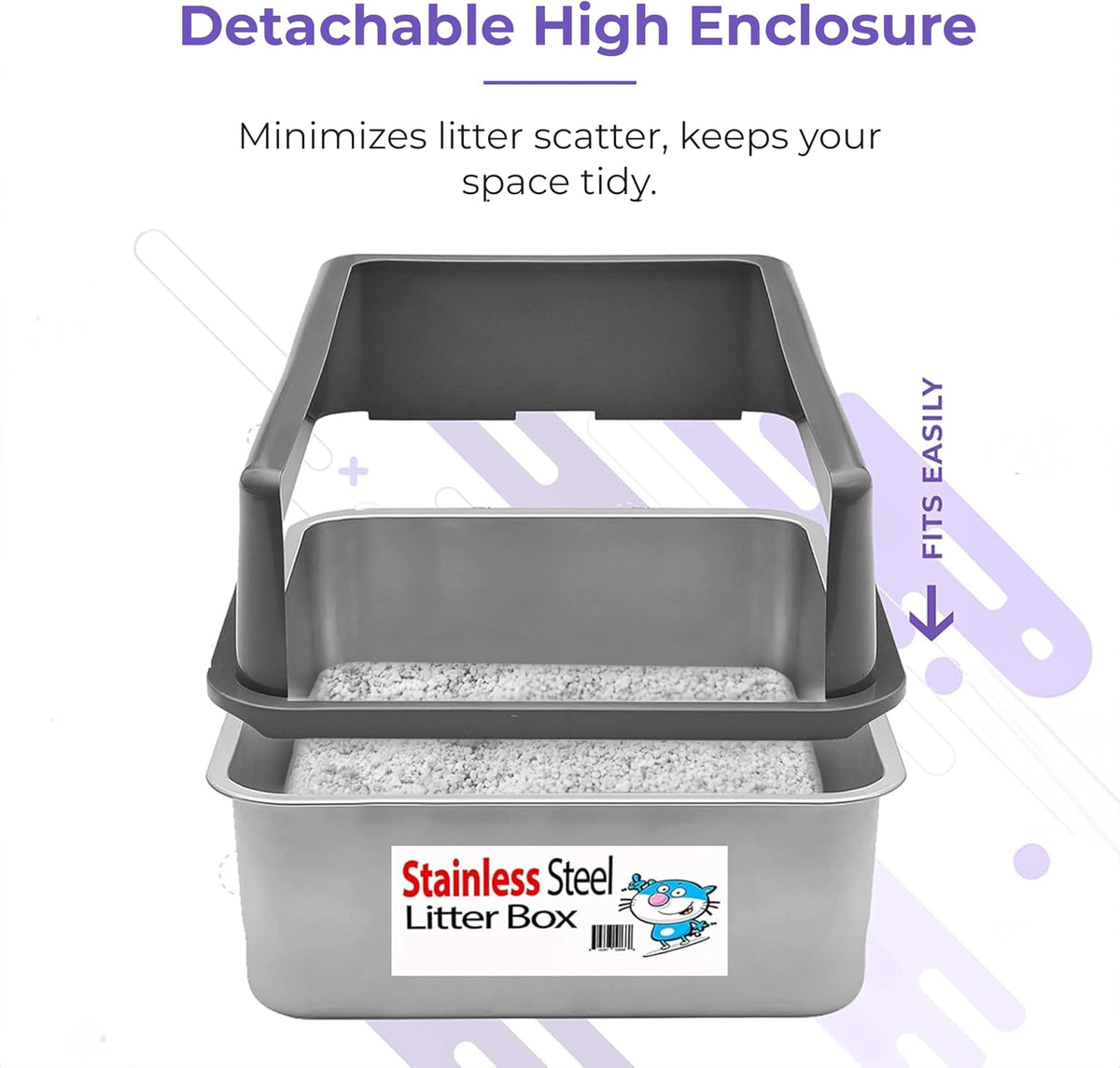 iPrimio Stainless Steel Cat Litter Box, Medium 20" x 14.2" with Enclosure | Rust Proof Steel Pan With a 6 Inch Detachable Enclosure | Steel Never Absorbs Odor, Stains or Bacteria