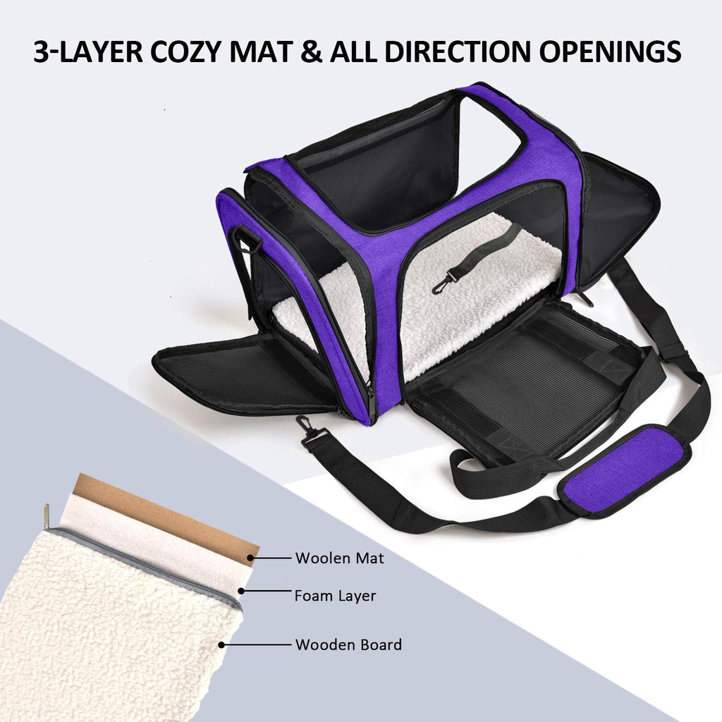 Henkelion Pet Carrier for Small Medium Cats Dogs Puppies up to 15 Lbs, Airline Approved Small Dog Carrier Soft Sided, Collapsible Travel Puppy Carrier - Purple